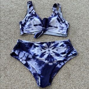 Zaful Blue and White Tie-Dye Bikini